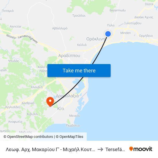 Λεωφ. Αρχ. Μακαρίου Γ' - Μιχαήλ Κουτσόφτα to Tersefánou map