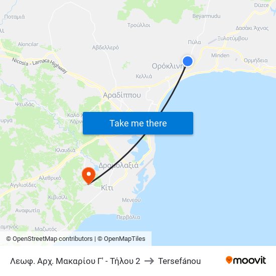 Λεωφ. Αρχ. Μακαρίου Γ' - Τήλου 2 to Tersefánou map