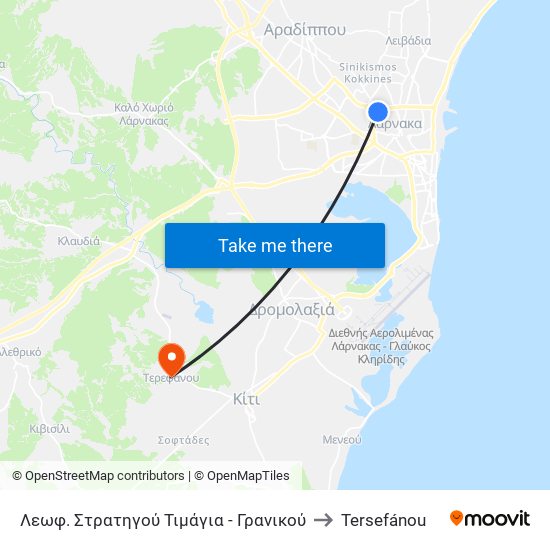 Λεωφ. Στρατηγού Τιμάγια - Γρανικού to Tersefánou map