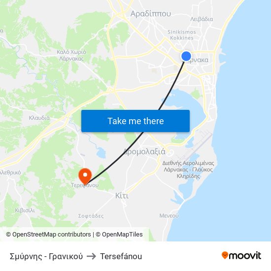 Σμύρνης - Γρανικού to Tersefánou map