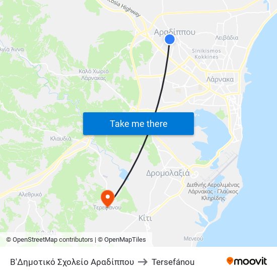 Β'Δημοτικό Σχολείο Αραδίππου to Tersefánou map