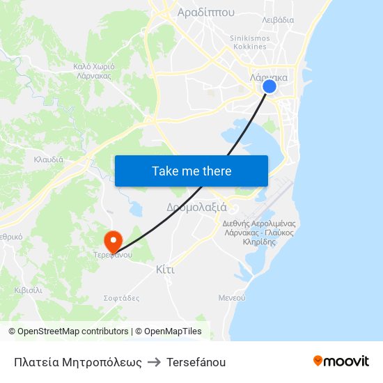 Πλατεία Μητροπόλεως to Tersefánou map