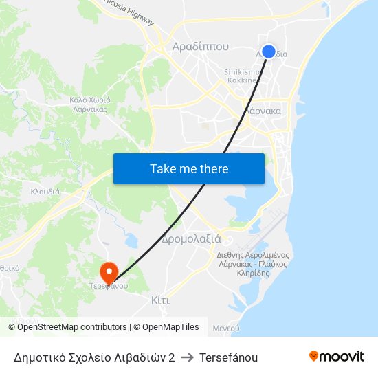 Δημοτικό Σχολείο Λιβαδιών 2 to Tersefánou map