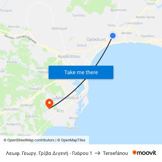 Λεωφ. Γεωργ. Γρίβα Διγενή - Γυάρου 1 to Tersefánou map