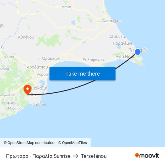 Πρωταρά - Παραλία Sunrise to Tersefánou map