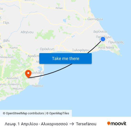 Λεωφ. 1 Απριλίου - Αλικαρνασσού to Tersefánou map