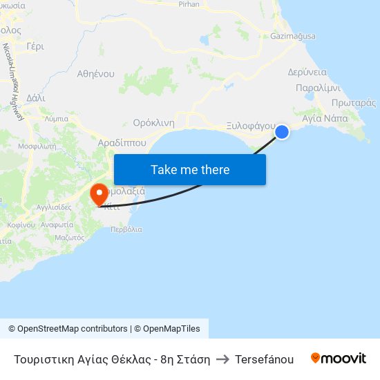 Τουριστικη Αγίας Θέκλας - 8η Στάση to Tersefánou map