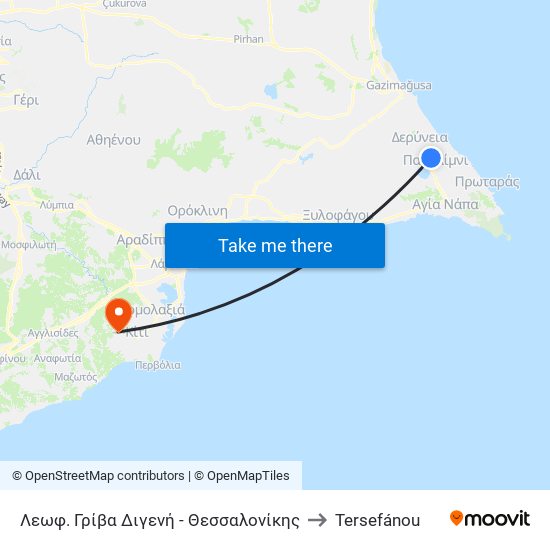 Λεωφ. Γρίβα Διγενή - Θεσσαλονίκης to Tersefánou map