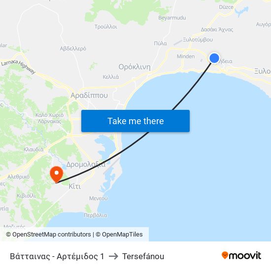 Βάτταινας - Αρτέμιδος 1 to Tersefánou map
