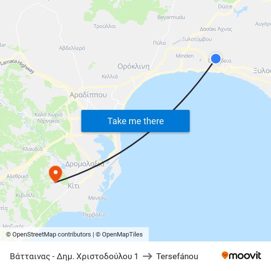 Βάτταινας - Δημ. Χριστοδούλου 1 to Tersefánou map