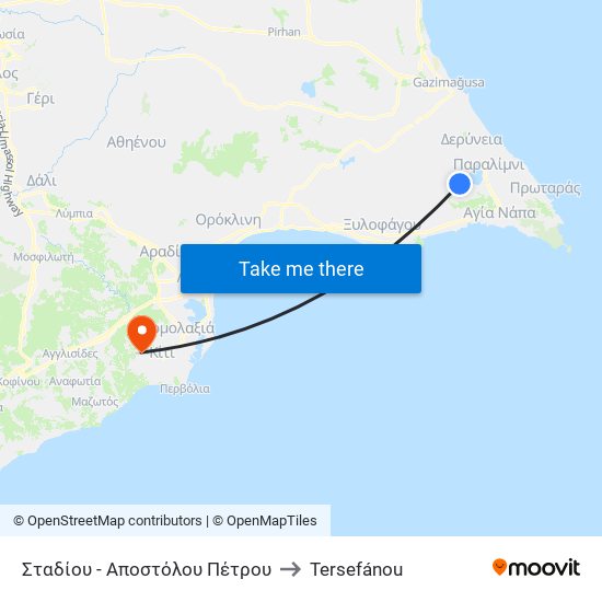 Σταδίου - Αποστόλου Πέτρου to Tersefánou map
