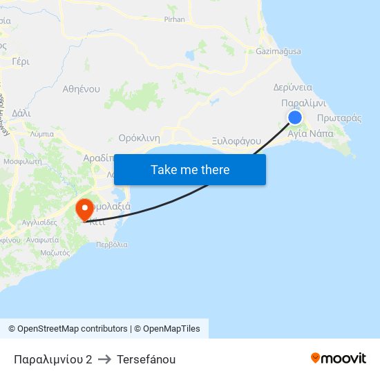 Παραλιμνίου 2 to Tersefánou map