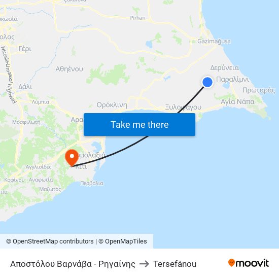 Αποστόλου Βαρνάβα - Ρηγαίνης to Tersefánou map