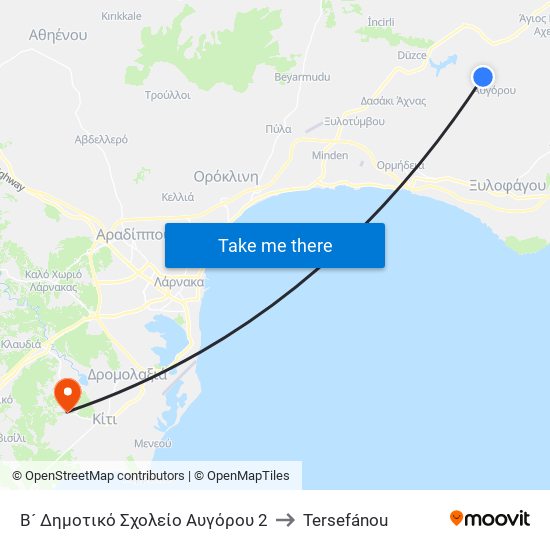 Β´ Δημοτικό Σχολείο Αυγόρου 2 to Tersefánou map