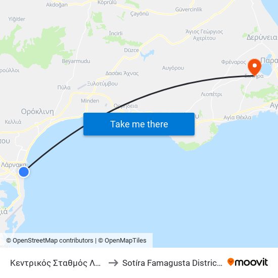 Κεντρικός Σταθμός Λάρνακας to Sotíra Famagusta District Cyprus map