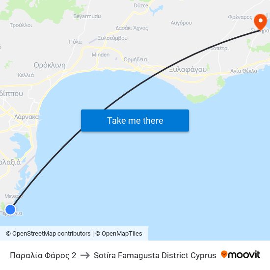 Παραλία Φάρος 2 to Sotíra Famagusta District Cyprus map