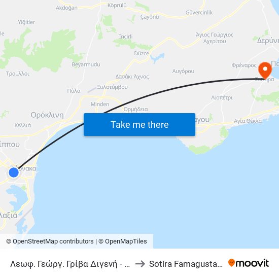 Λεωφ. Γεώργ. Γρίβα Διγενή - Εκκλησία Αγ. Γεωργίου to Sotíra Famagusta District Cyprus map