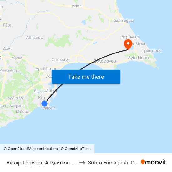 Λεωφ. Γρηγόρη Αυξεντίου - Ειρήνης & Φιλίας to Sotíra Famagusta District Cyprus map