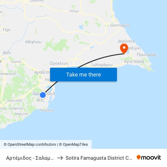 Αρτέμιδος - Σαλαμίνος to Sotíra Famagusta District Cyprus map