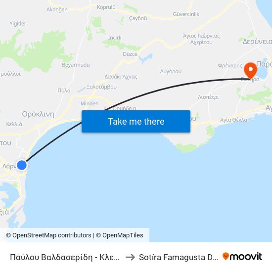 Παύλου Βαλδασερίδη - Κλεοβ. Παπακυριάκου to Sotíra Famagusta District Cyprus map