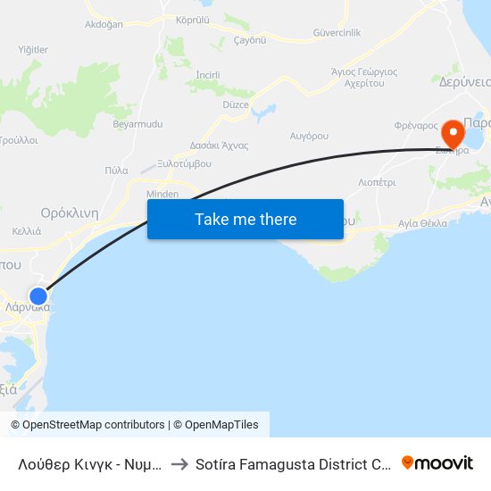 Λούθερ Κινγκ - Νυμφών to Sotíra Famagusta District Cyprus map