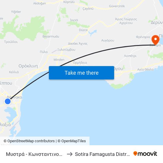 Μυστρά - Κωνσταντινουπόλεως 2 to Sotíra Famagusta District Cyprus map