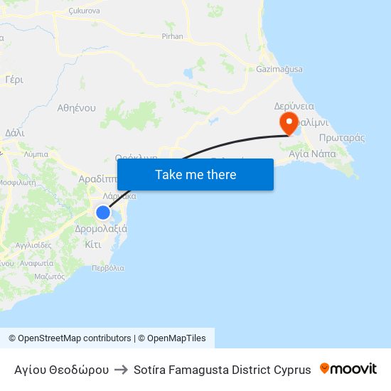 Αγίου Θεοδώρου to Sotíra Famagusta District Cyprus map