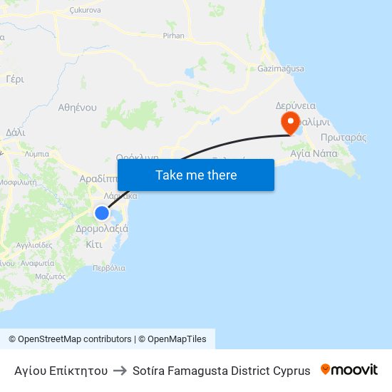 Αγίου Επίκτητου to Sotíra Famagusta District Cyprus map