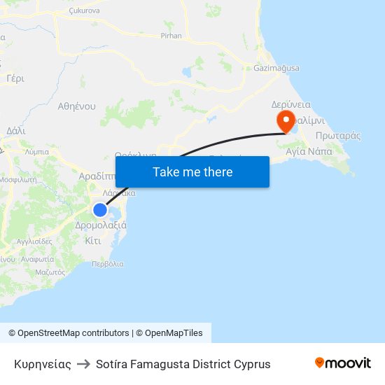 Κυρηνείας to Sotíra Famagusta District Cyprus map