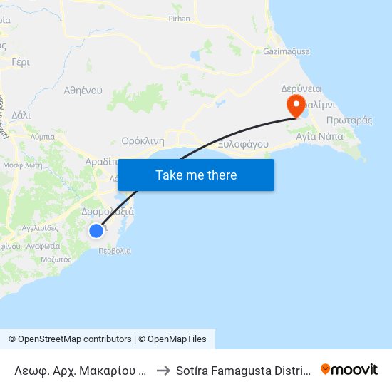 Λεωφ. Αρχ. Μακαρίου Γ' - Τήνου to Sotíra Famagusta District Cyprus map