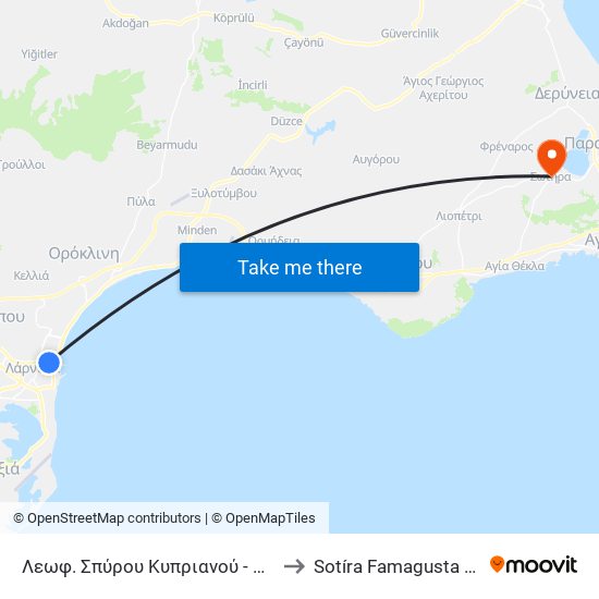 Λεωφ. Σπύρου Κυπριανού - Παύλου Βαλδασερίδη to Sotíra Famagusta District Cyprus map