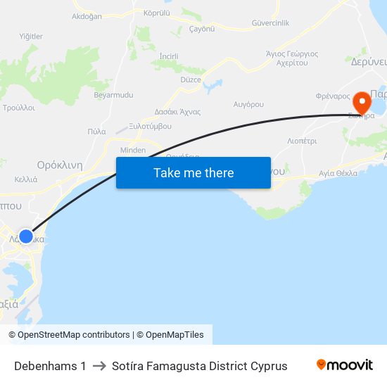 Debenhams 1 to Sotíra Famagusta District Cyprus map