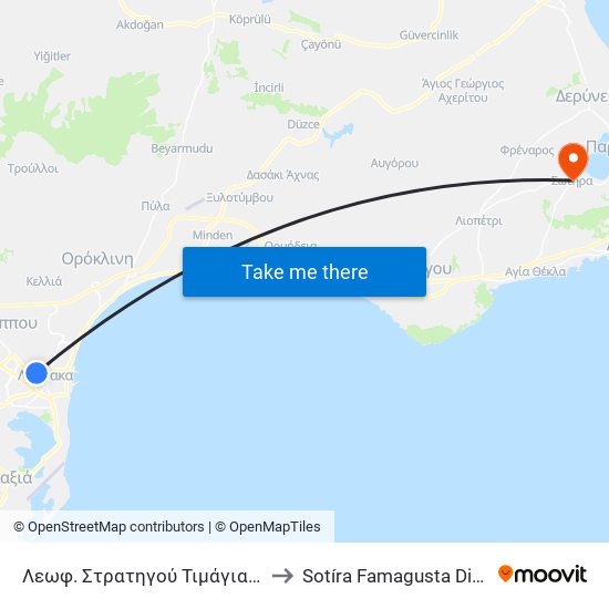 Λεωφ. Στρατηγού Τιμάγια - Μαυρομιχάλη to Sotíra Famagusta District Cyprus map