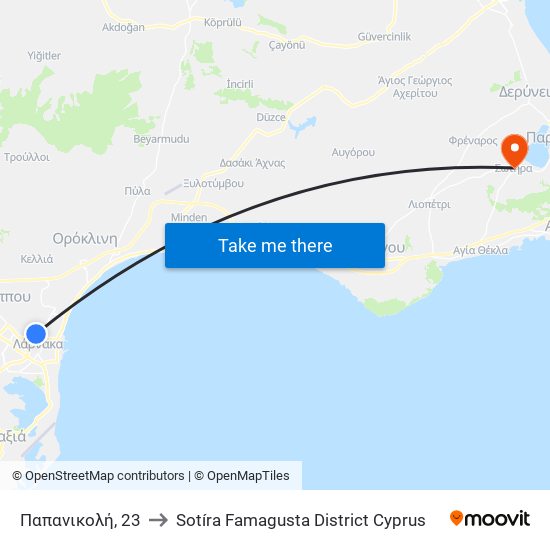 Παπανικολή, 23 to Sotíra Famagusta District Cyprus map