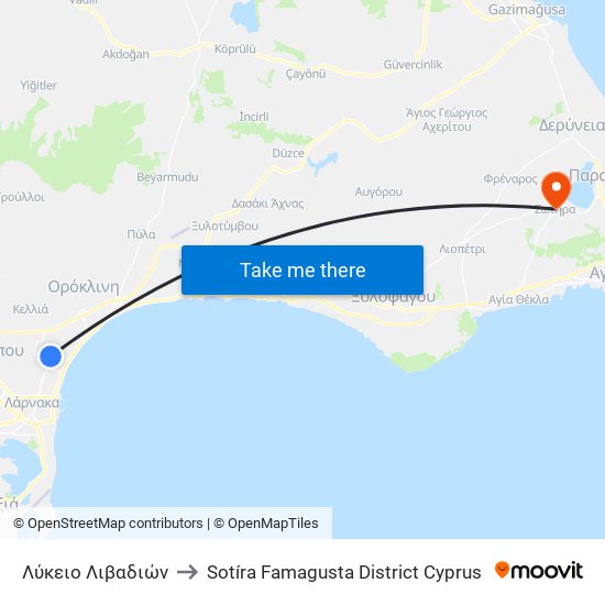 Λύκειο Λιβαδιών to Sotíra Famagusta District Cyprus map