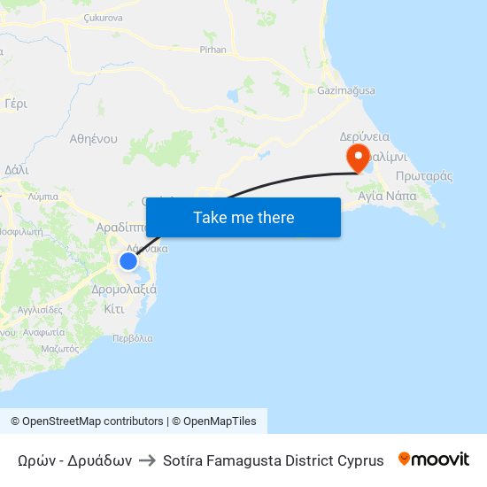 Ωρών - Δρυάδων to Sotíra Famagusta District Cyprus map