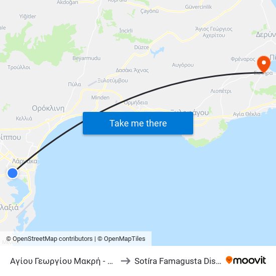 Αγίου Γεωργίου Μακρή - Ηγουμενίτσας to Sotíra Famagusta District Cyprus map