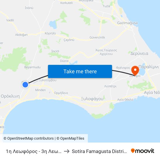 1η Λεωφόρος - 3η Λεωφόρος 2 to Sotíra Famagusta District Cyprus map