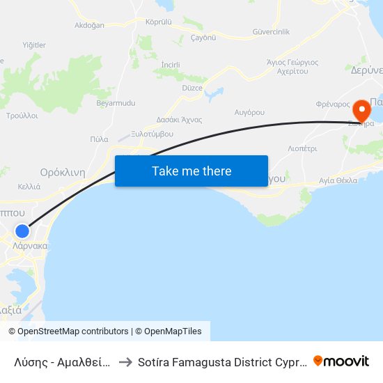Λύσης - Αμαλθείας to Sotíra Famagusta District Cyprus map