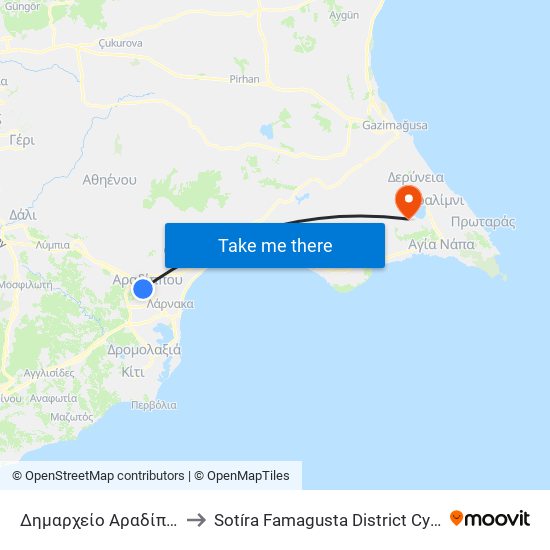 Δημαρχείο Αραδίππου to Sotíra Famagusta District Cyprus map