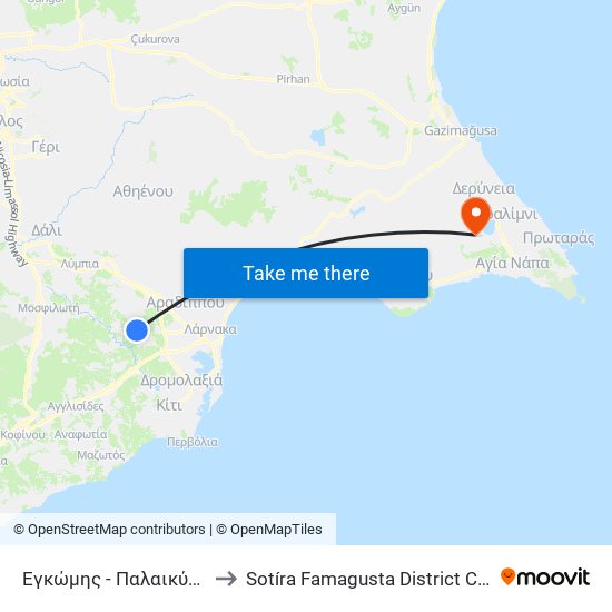 Εγκώμης - Παλαικύθρου to Sotíra Famagusta District Cyprus map