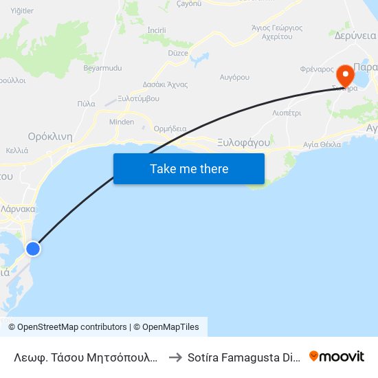 Λεωφ. Τάσου Μητσόπουλου - Σούμπερτ 2 to Sotíra Famagusta District Cyprus map