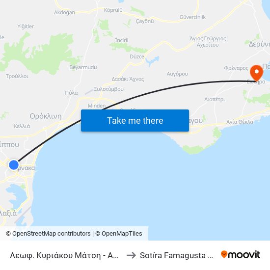 Λεωφ. Κυριάκου Μάτση - Αλεξάνδρου Ραγκαβή to Sotíra Famagusta District Cyprus map