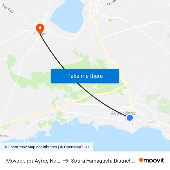 Μοναστήρι Αγίας Νάπας 2 to Sotíra Famagusta District Cyprus map