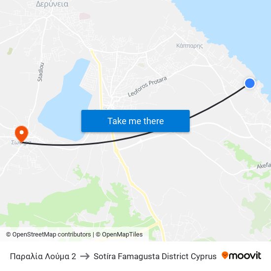 Παραλία Λούμα 2 to Sotíra Famagusta District Cyprus map