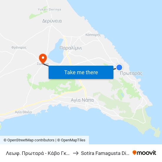 Λεωφ. Πρωταρά - Κάβο Γκρέκο - 7η Στάση to Sotíra Famagusta District Cyprus map