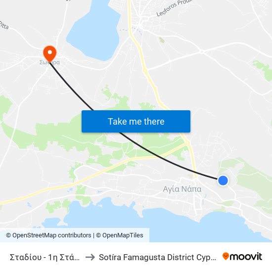 Σταδίου - 1η Στάση to Sotíra Famagusta District Cyprus map