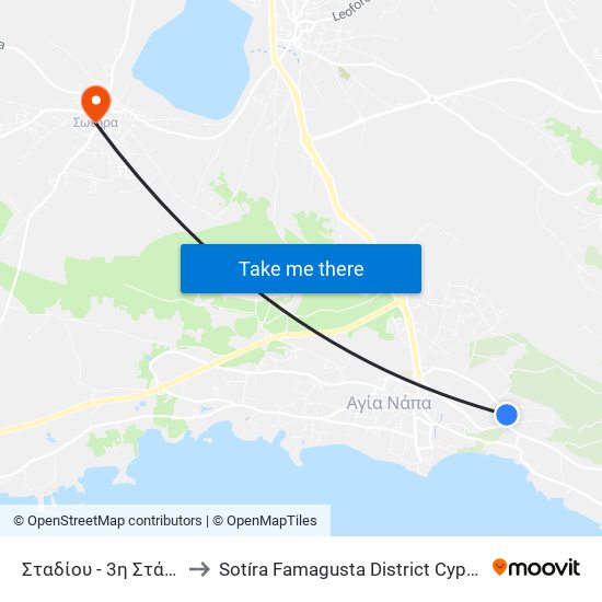 Σταδίου - 3η Στάση to Sotíra Famagusta District Cyprus map