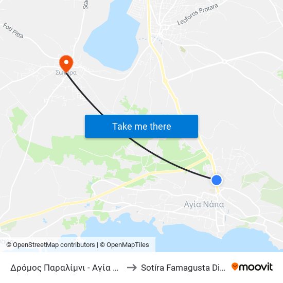 Δρόμος Παραλίμνι - Αγία Νάπα - 2η Στάση to Sotíra Famagusta District Cyprus map