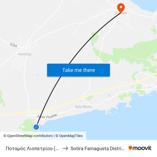 Ποταμός Λιοπετρίου (Terminal) to Sotíra Famagusta District Cyprus map